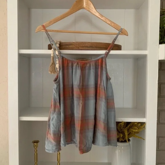 Anthropologie Cloth & Stone Plaid Spaghetti Strap Cotton Tank Top - Picture 7 of 7